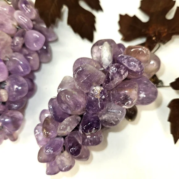 Vintage polished amethyst grape and leaf set of 2 - Picture 3 of 12